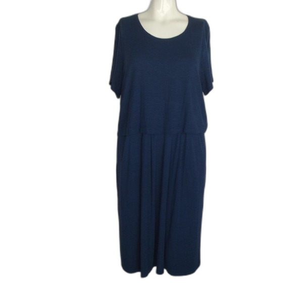 J.JILL Jersey Dress, L, Blue, Layered/Top, Button Back, Short sleeves, Pockets - Picture 9 of 13